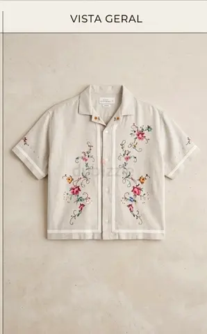 Abercrombie & Fitch Camp Collar Cropped Summer Linen-Blend Embroidered Shirt  2 xl