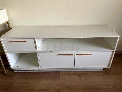 White wooden TV cabinet / media console with storage