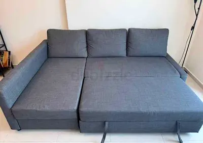 Grey L-shaped sofa bed sectional - converts to double bed, good condition