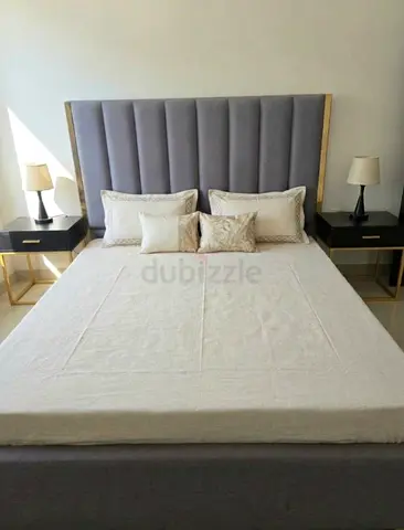 200* 180*upholstered bed frame with tall channel-tufted headboad