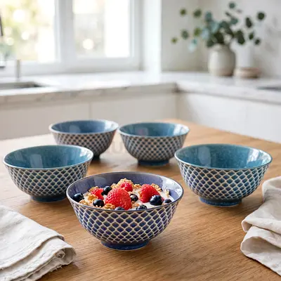 Set of 6 Blue porcelain Serving Bowls