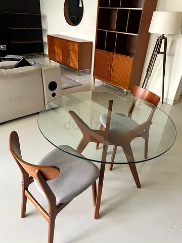 Mid-century Modern Glass Dining Table with 2 Matching Chairs