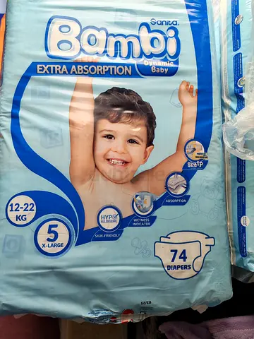 Bambi Extra Absorption Baby Diapers Size 5 (12+kg 74 pcs. i have extra pamper bcz I'm going country.