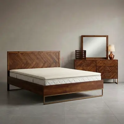 Solid Wood king size 180x200cm Bed Frame with Matching Dresser and Mirror