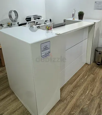White glossy reception counter / office front desk - good condition