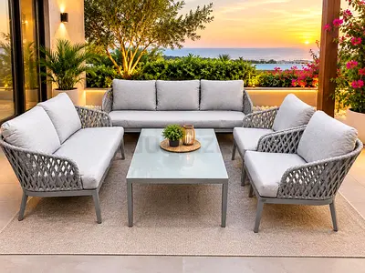 5-piece Outdoor Garden Sofa Set with Coffee Table — Light Grey