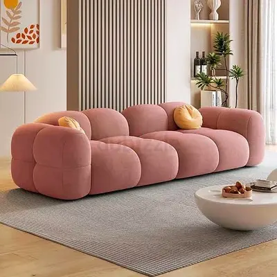 Modern Pink Cloud 3-Seater Sofa — Comfortable Curved Design