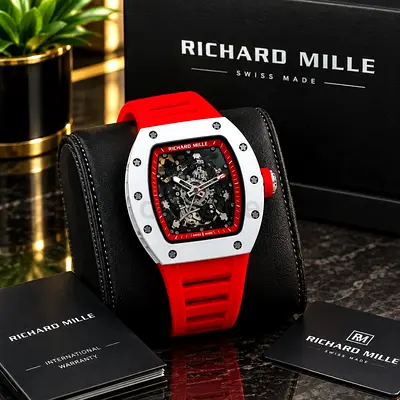 Richard Mille-style Skeleton Dial Men's Watch with Red Strap
