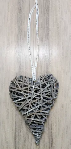 Woven Rattan Heart Hanging Decoration — Grey