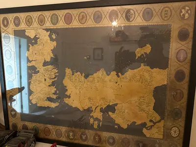 Framed Vintage-Style Fantasy Map (Game of Thrones / Middle-earth Style)
