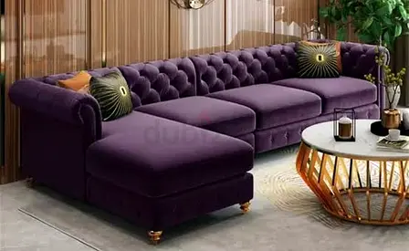 Plush Purple L-Shaped Chesterfield Sofa - 4-Seater Corner with Tufted Back