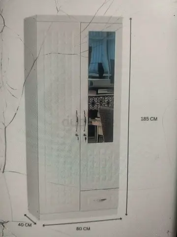 White freestanding wardrobe with mirror and drawer — very good condition 3 months used