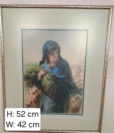 Framed Vintage Print of Woman Carrying Herbs - 52x42 cm