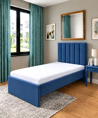 New Single bed upholstered bed frame with padded headboard - blue single size bed