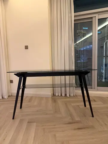 Free Modern black glass dining/office table with lower shelf