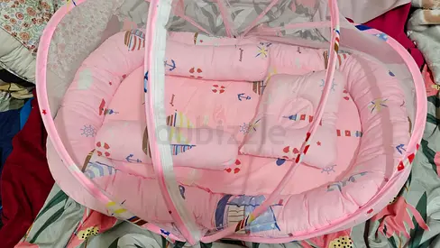Pink Portable Baby Bed with Mosquito Net