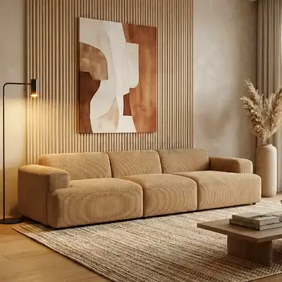 Beige Modular 3-Seater Corduroy Sofa - Comfortable Modern Design