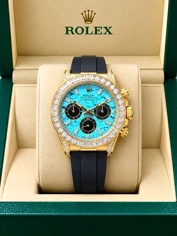 Rolex Daytona style gold chronograph with turquoise dial rubber strap All Over UAE Cash on delivery