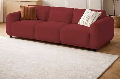 Comfortable 3-Seater Fabric Sofa in Deep Burgundy