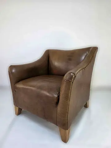 Timothy Oulton Leather Club Chairs - Pair - Olive Tobacco