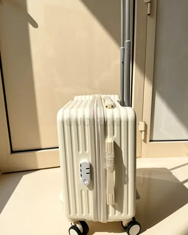 White hard-shell carry-on suitcase with spinner wheels (new)