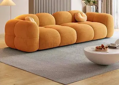 Modern Modular 3-Seater Plush Sofa in Mustard