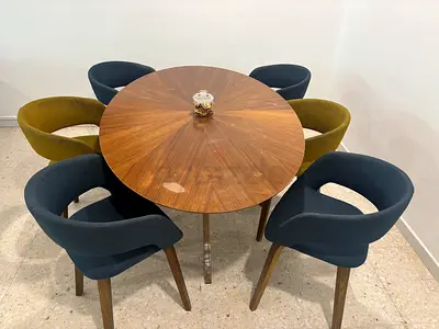 Oval Wooden Dining Table with 6 Upholstered Chairs