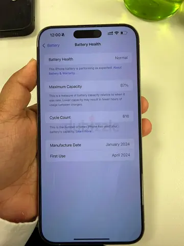 iPhone with 87% Battery Health, 816 Cycles (Good Condition)