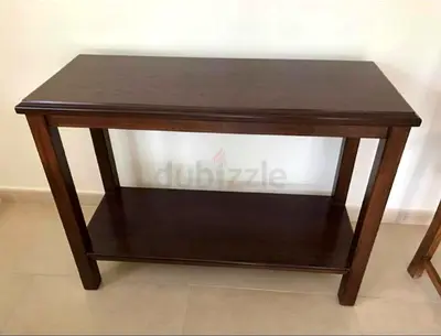 Solid Wood Console Table with Lower Shelf - Dark Brown