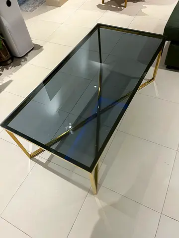 Glass Top Coffee Table with Gold Metal Frame - Modern Design