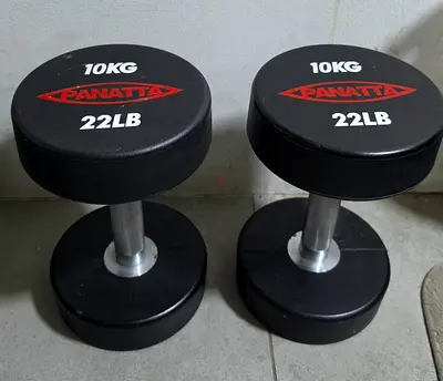 Pair of Panatta 10kg (22lb) Rubber Dumbbells