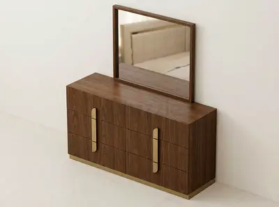 Wooden 6-Drawer Dresser with Mirror - Walnut Finish