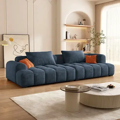 Large Modern 4-Seater Deep Blue Modular Sofa - Plush Upholstery