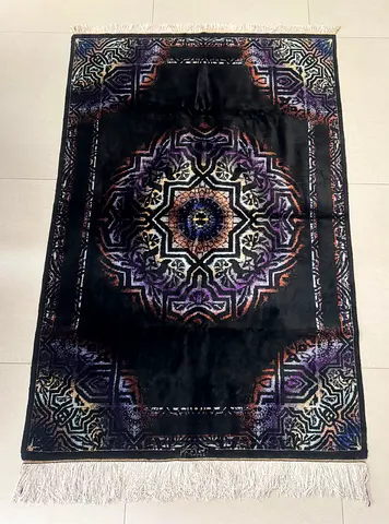 Persian rug – Qom 80 Raj – Black, Purple & Gold, Iranian carpet, Persian rug/hand made