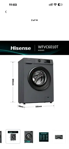 Hisense WFVC6010T Front Load Washing Machine - 60cm Width, Grey