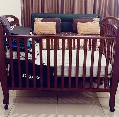 Baby Cot (without Mattress) with Wheels - 60x120 cm (Dark Brown)