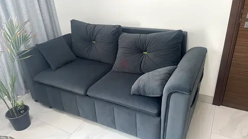 Dark Grey Velvet 3-Seater Sofa cum bed in Good Condition
