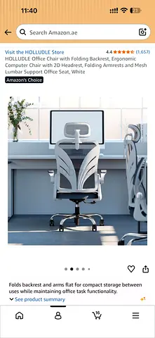 Ergonomic Mesh Office Chair with Folding Backrest and Headrest - White