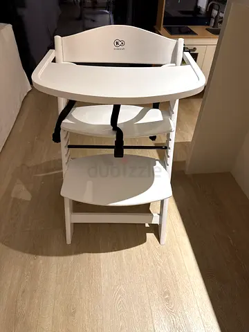 White Wooden High Chair with Tray and Safety Straps