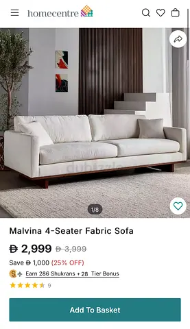 Malvina 4-Seater Fabric Sofa (253x101x45 cm)