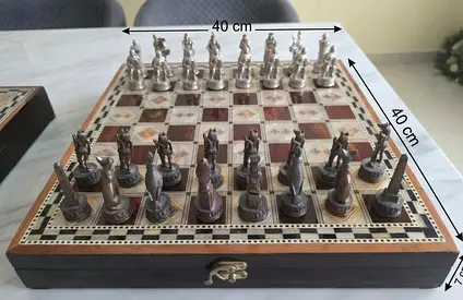 ​Large 40cm Deluxe Egyptian Metal Chess Set with Premium Mother of Pearl Board