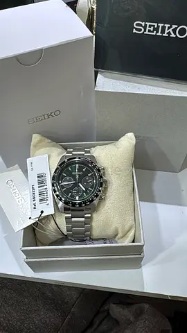 Seiko Stainless Steel Chronograph Watch with Green Dial - Like New