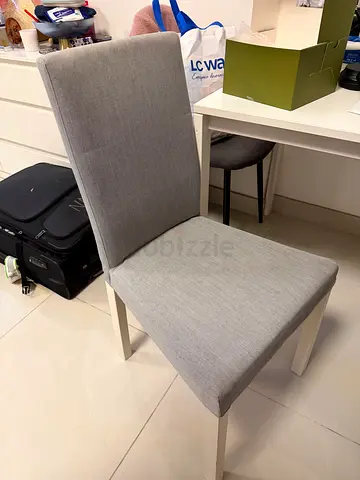 2x Grey upholstered dining chair with white legs - good condition