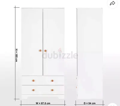 Skye 2-Door wardrobe with 2-Drawer (87x54x185 cm)