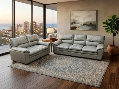 Sofa Leather Gray 5 Seater