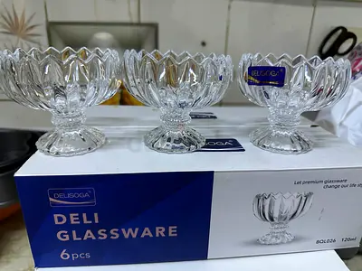 Set of 6 Delisoga Glass Dessert Bowls — Clear Glass