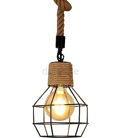 Industrial rattan rope pendant light with cage shade (single) 1m