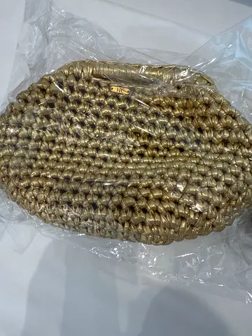 Handmade woven straw clutch bag - beige/gold
