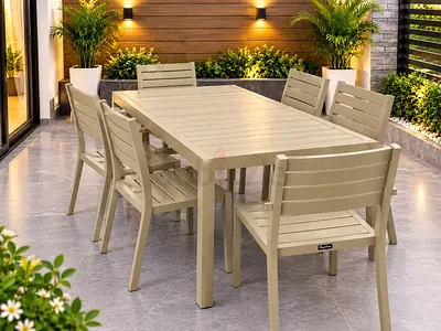 Outdoor 6-Seater Dining Table with Chairs - Beige
