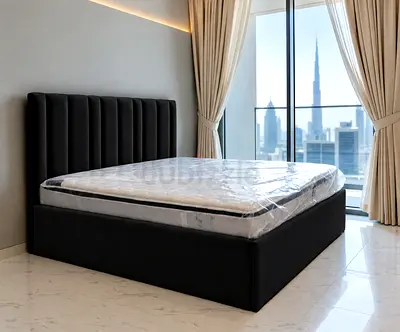 Upholstered King Bed Frame with Mattress Padded Headboard - Black